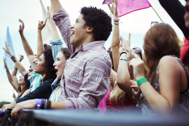 Fans cheering at music festival — Stock Photo