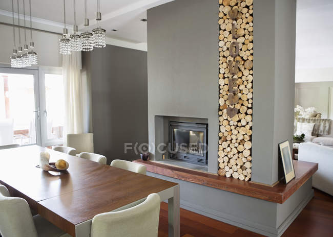 Fireplace in modern house — Stock Photo
