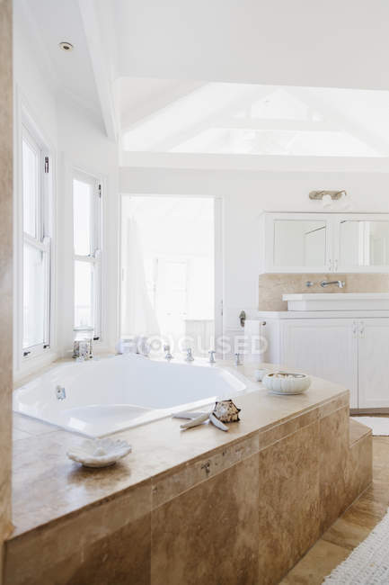 Jacuzzi tub in luxury bathroom interior — Stock Photo