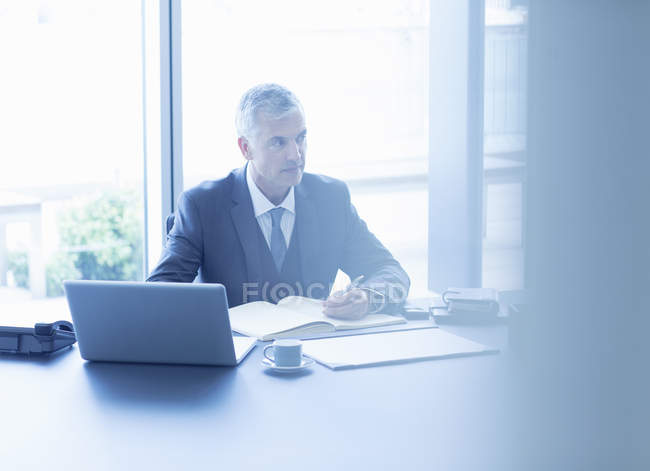 Businesswoman working at desk in office — Stock Photo