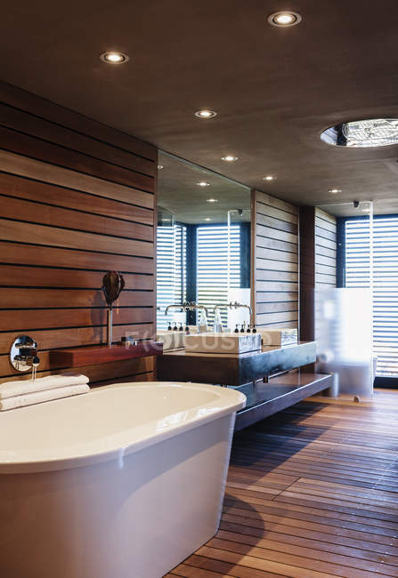 Baignoire et lavabos dans la salle de bain moderne — Photo de stock
