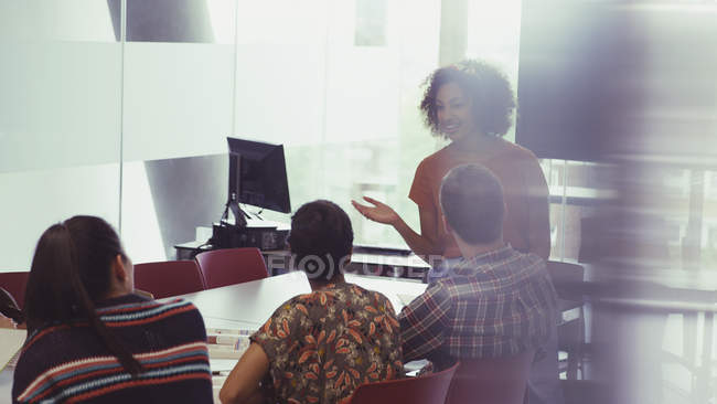 College students study group indoors — Stock Photo