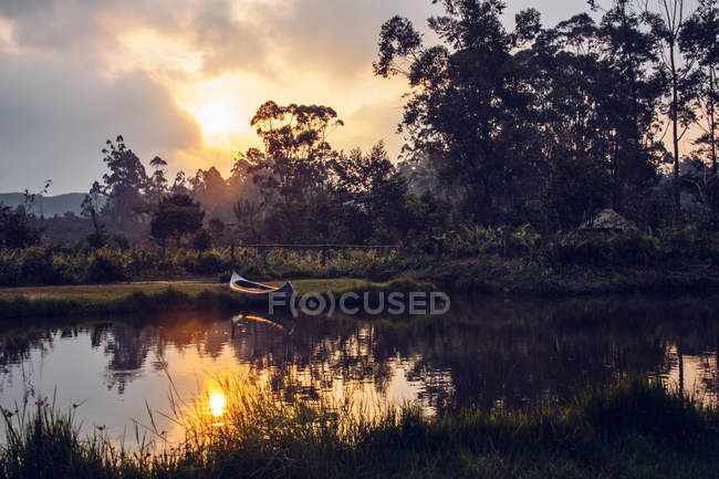 Sole che tramonta sulla tranquilla giungla, Madagascar — Foto stock