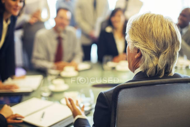 Vista posteriore di uomo d'affari maturo durante la riunione di lavoro — Foto stock