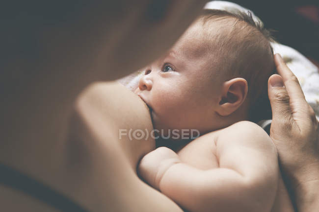 Мати тримає і годує грудьми маленьку дитину — стокове фото