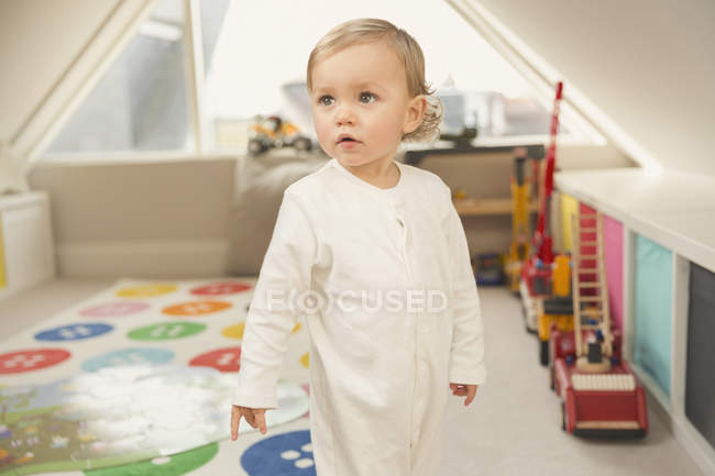 Cute Toddler Boy Looking Away In Playroom One Person Blonde