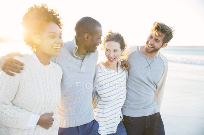 Group of cheerful friends on beach — Stock Photo