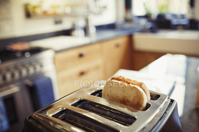 Toast in toaster in kitchen — Stock Photo
