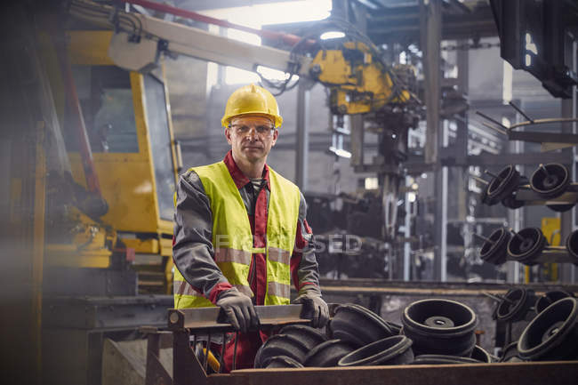 Portrait serious, confident steelworker in steel mill — Stock Photo