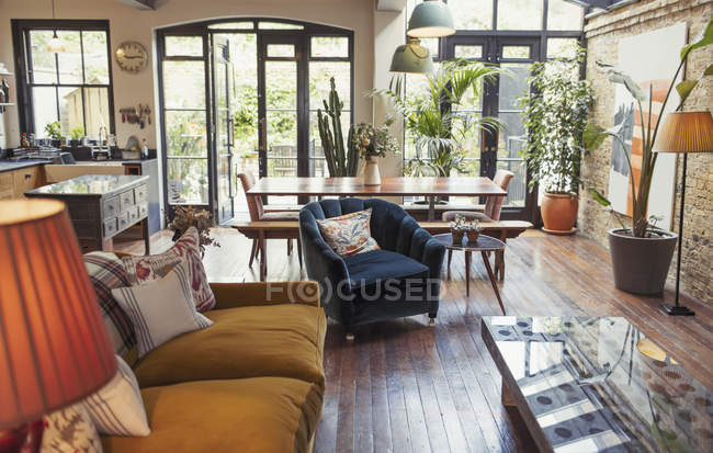 Home showcase living room and dining room — Stock Photo