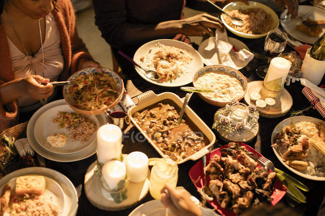 Caribbean food on Christmas dinner table — Stock Photo
