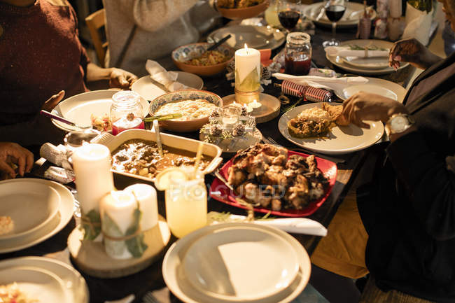 Caribbean food on Christmas dinner table — Stock Photo