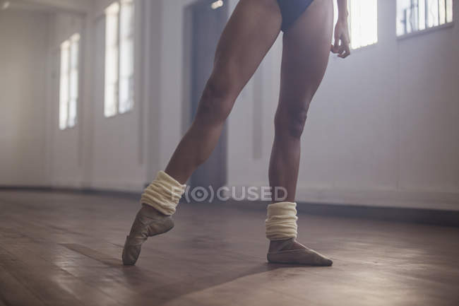 Graziosa giovane ballerina di danza femminile che pratica in studio di danza — Foto stock