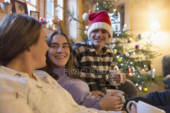 Familia relajante en la sala de estar de Navidad - foto de stock