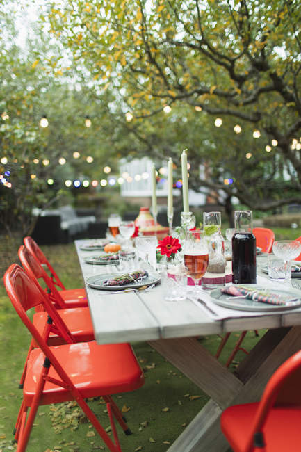 Conjunto de mesa para jantar jardim festa — Fotografia de Stock
