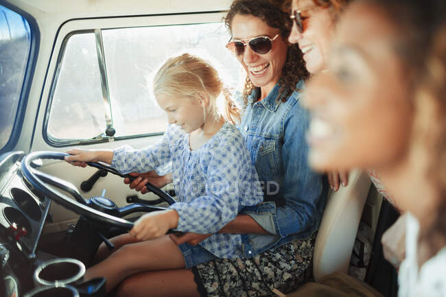 Happy multi-generation women in van — Stock Photo