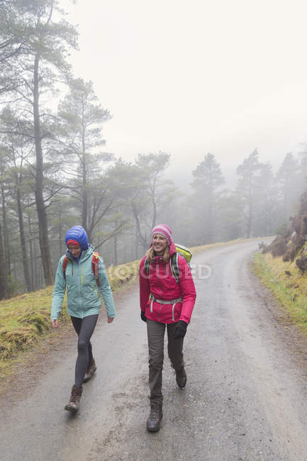 Madre e figlia escursionismo sul sentiero nel bosco — Foto stock