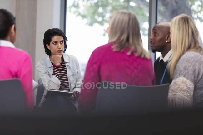 Support group talking in circle — Stock Photo