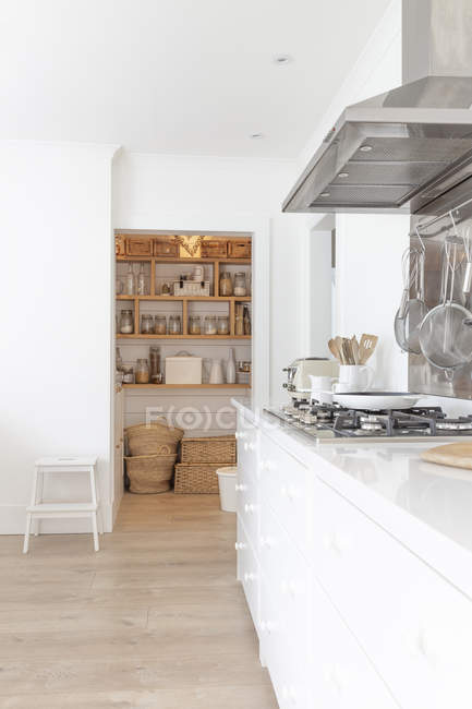 Maison blanche vitrine cuisine avec garde-manger — Photo de stock