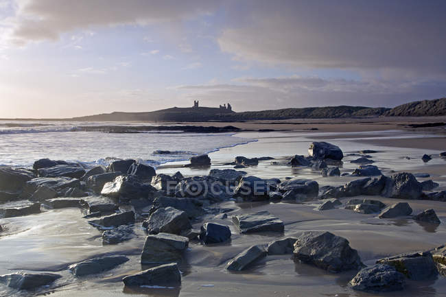 Emleton and Dunstanborough Castle in distance Northumberland Italia — Foto stock