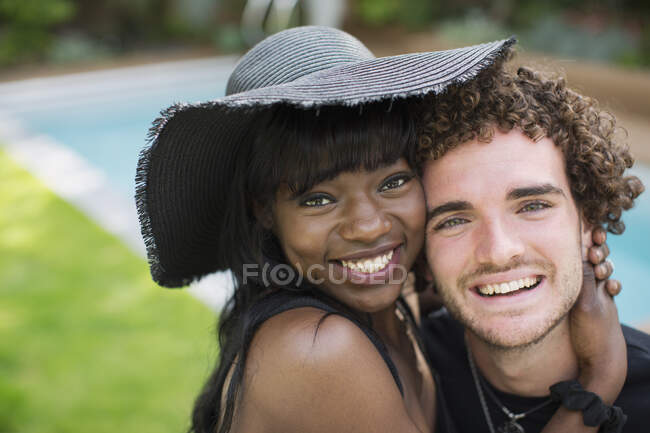 Close up portrait happy affectionate young couple — Stock Photo