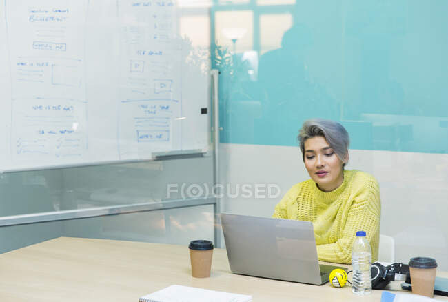 Donna d'affari che lavora al computer portatile in ufficio — Foto stock