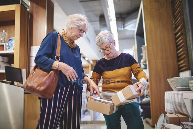 Femmes âgées faisant du shopping dans un magasin de produits ménagers — Photo de stock