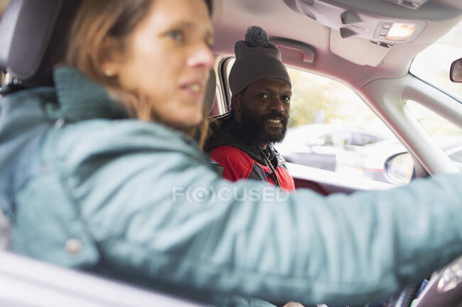 View of couple driving car — Stock Photo