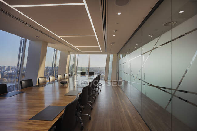 Long table in modern conference room — Stock Photo