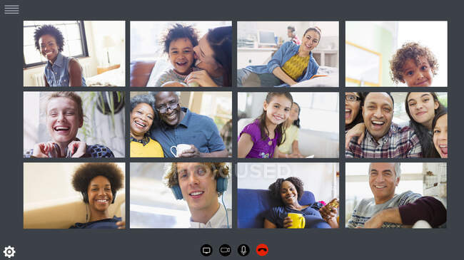 Happy families and friends video conferencing COVID-19 quarantine — Stock Photo