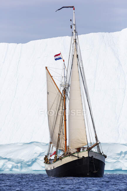 Navio com bandeira holandesa navegando por iceberg no Oceano Atlântico Groenlândia — Fotografia de Stock