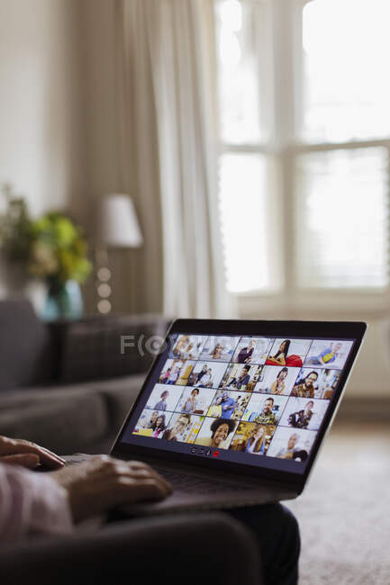 Friends video conferencing on laptop screen — Stock Photo