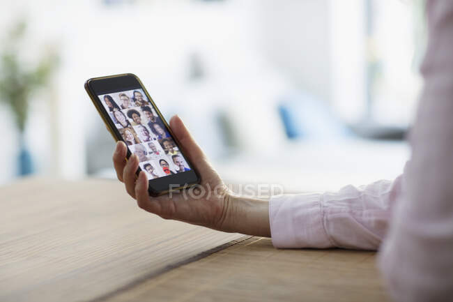 Friends video chatting on smart phone screen — Stock Photo