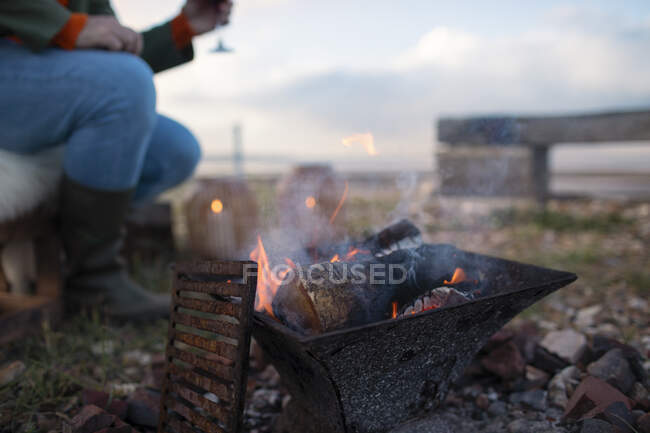Small fire pit on patio — Stock Photo