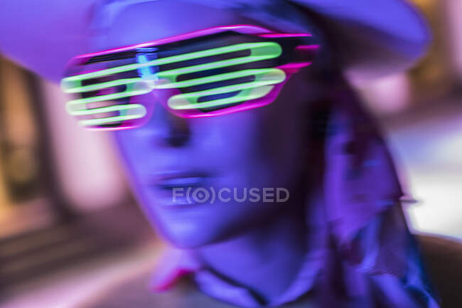 Close up portrait fashionable woman in futuristic modern glasses — Stock Photo