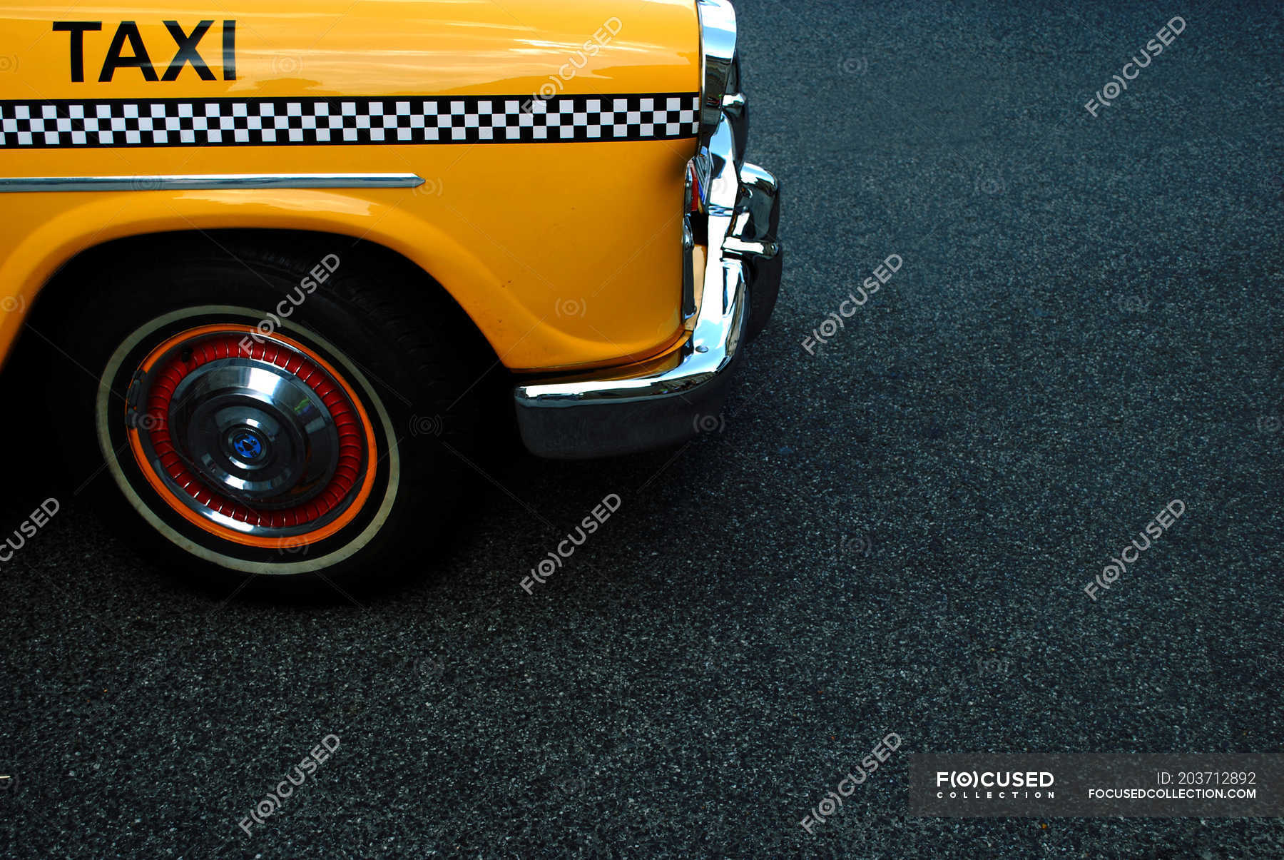 Yellow Old Fashioned Taxi Car On Road Transport Design Stock