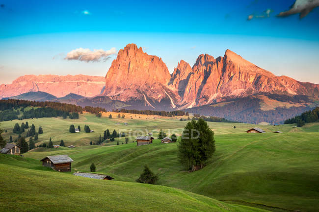 Italy Alps Mountains In Sunset Green Landscape With Trees And