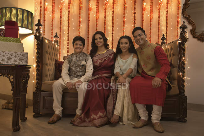 Family celebrating diwali together — Stock Photo