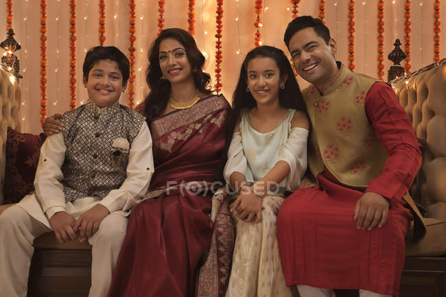 Family celebrating diwali together — Stock Photo