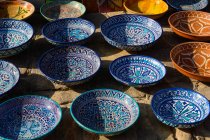 Uzbekistan, Xorazm province, Xiva, high angle view of bowls — Stock Photo