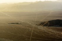 Peru, Ica, Nasca, sightseeing over the lines of Nazca mountains at sunset — Stock Photo