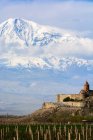 Вірменія, Араратська провінція, Монастир, на тлі Арарату, є національним символом Вірменії. — стокове фото