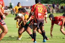 Острова Кука, Айтутаки, регби игра Aitutaki против Rarotonga — стоковое фото
