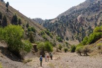 Узбекистан, Ташкент провінції, Bustonlik tumani, люди Піші прогулянки в гори Chimgan — стокове фото