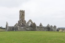 Irlanda, Offaly, Clonmacnoise, rovina del monastero di Clonmacnoise nella contea di Offaly sul fiume Shannon — Foto stock
