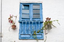 Pérou, Qosqo, Cuzco, Magasins de fenêtres bleues à Cuzco — Photo de stock
