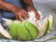 Thailand, Chang Wat Phang-nga, Tambon Khuekkhak, opening a coconut — Stock Photo
