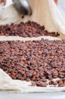 Close up shot of dried fruit on sack cloth — Stock Photo
