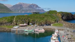 Island, borgarfjarhreppur, Hafen von borgarfjordur bei strahlendem Sonnenschein — Stockfoto