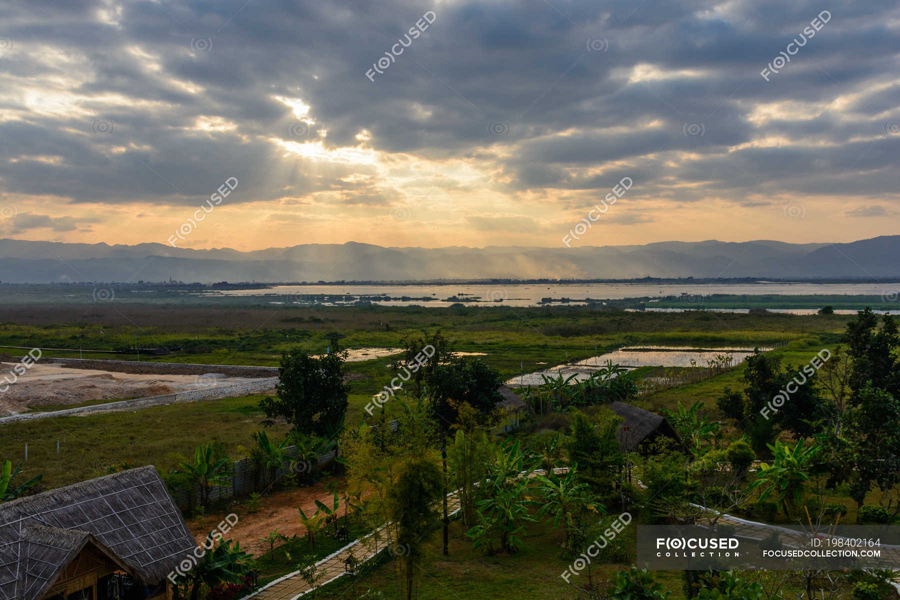 Myanmar (Burma), Shan, Taunggyi, Aerial view over lake — horizontal ...